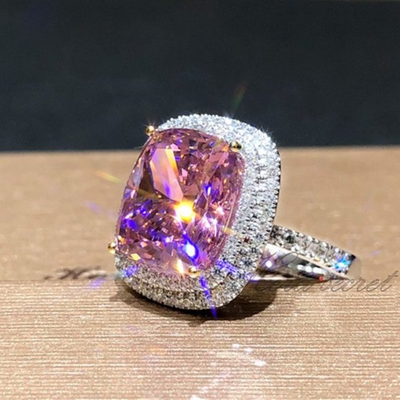 🟡Pink Nature Gemstone and Rhinestone  Ring - Picture 5 of 6